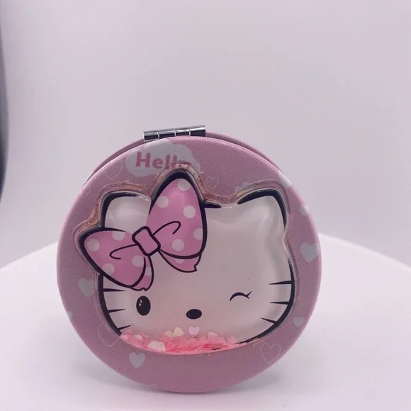 Hello Kitty Pink Bow Compact Mirror glitter rainfall- New - Picture 3 of 6